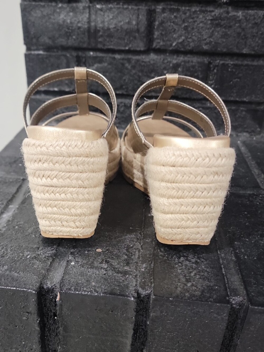 Metallic Gold Espadrille Wedge Sandals for Women - Picture 7 of 8